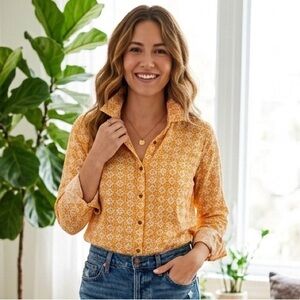 Maeve by Anthropologie Geometric Print Button Down Shirt Size 12 NWOT